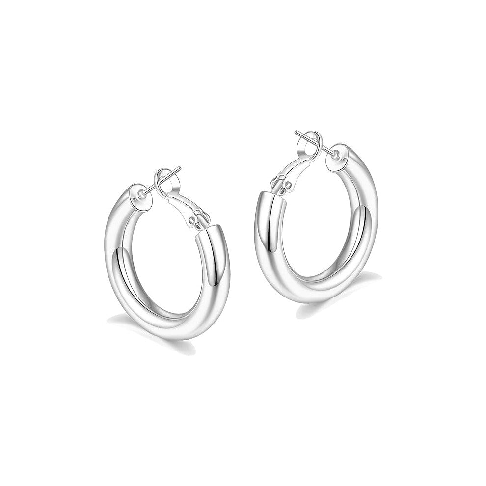 Chunky Gold Hoop Earrings for Women with 925 Sterling Silver Post,Gold Plated Thick Gold Hoops Earrings for Women