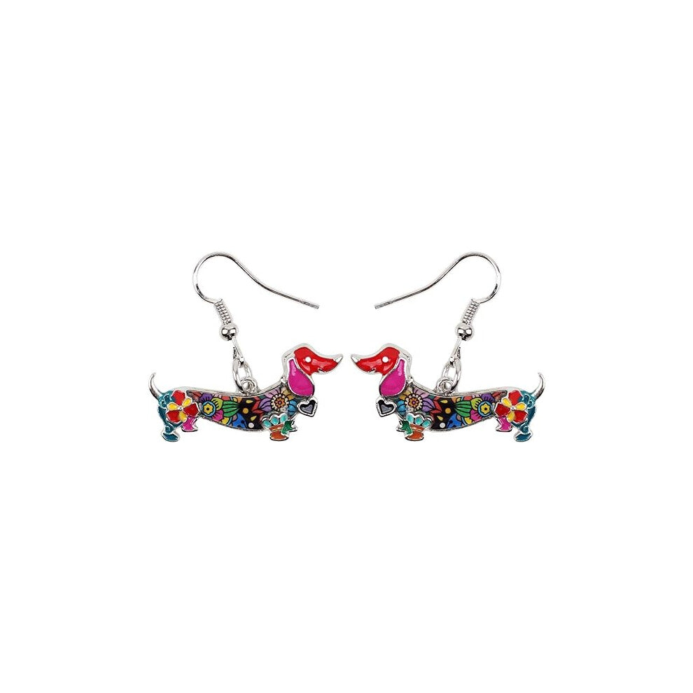 Dropping Oil Colorful Alloy Cartoon Dachshund Dog Earrings (Colorful), Pet Pendant, Dog Jewelry, Lovely and Charming Gift for Women and Girls