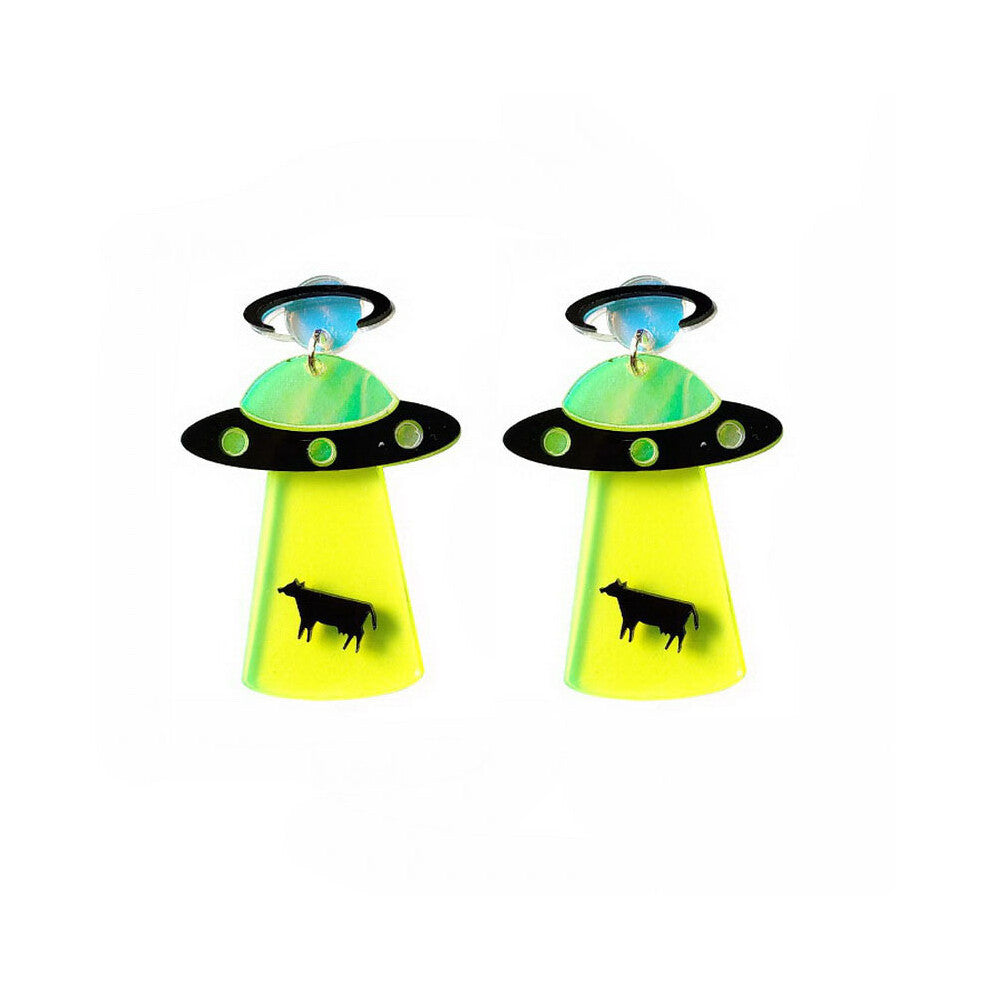 Cute exaggerated ET alien alien earrings UFO spaceship flying saucer ins with the same ear clip