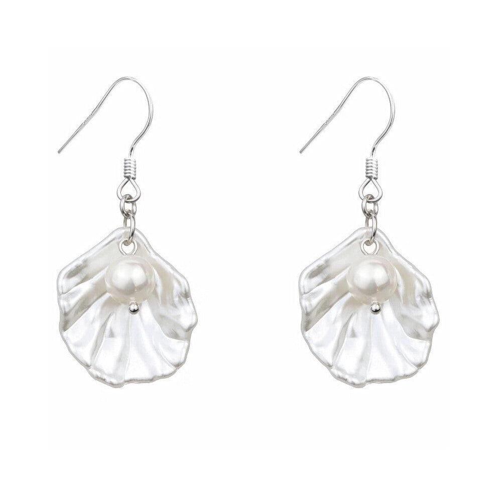 925 sterling silver white mother-of-pearl shell personality sweet earrings small fairy petals female sweet earrings