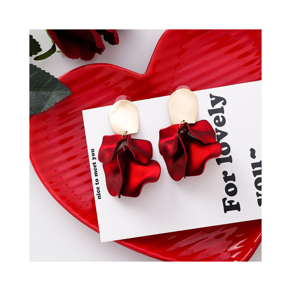 Rose Petal Drop Earrings for Women - Long Floral Fringe Earrings - Exaggerated Layered Floral Earrings Perfect for Weddings
