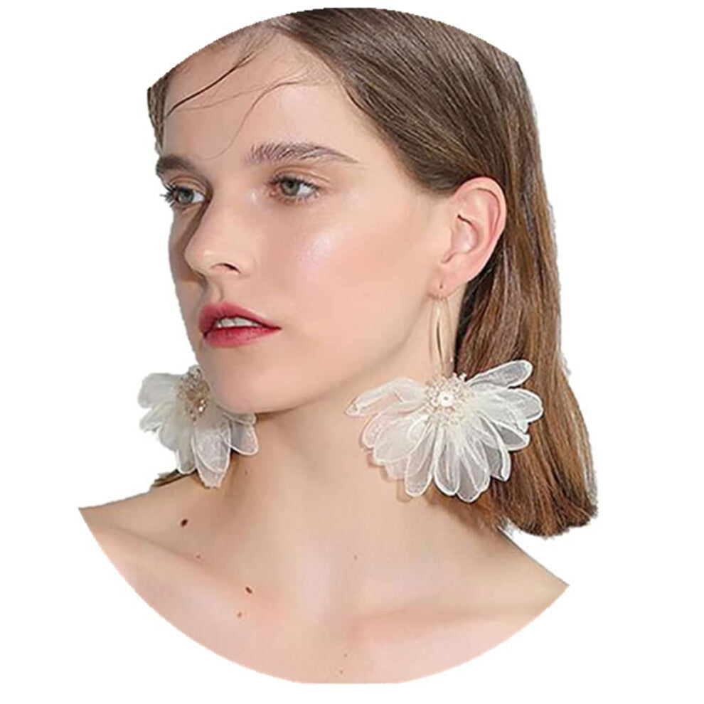 Holiday style fairy fabric big petal flower earrings Sen series