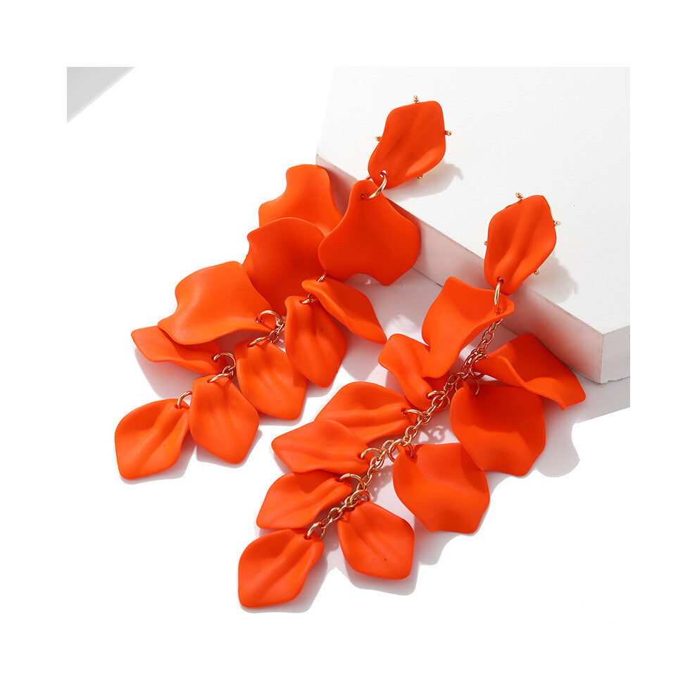 s925 silver stiletto earrings female temperament exaggerated light luxury earrings acrylic rose petals long atmospheric fashion earrings orange