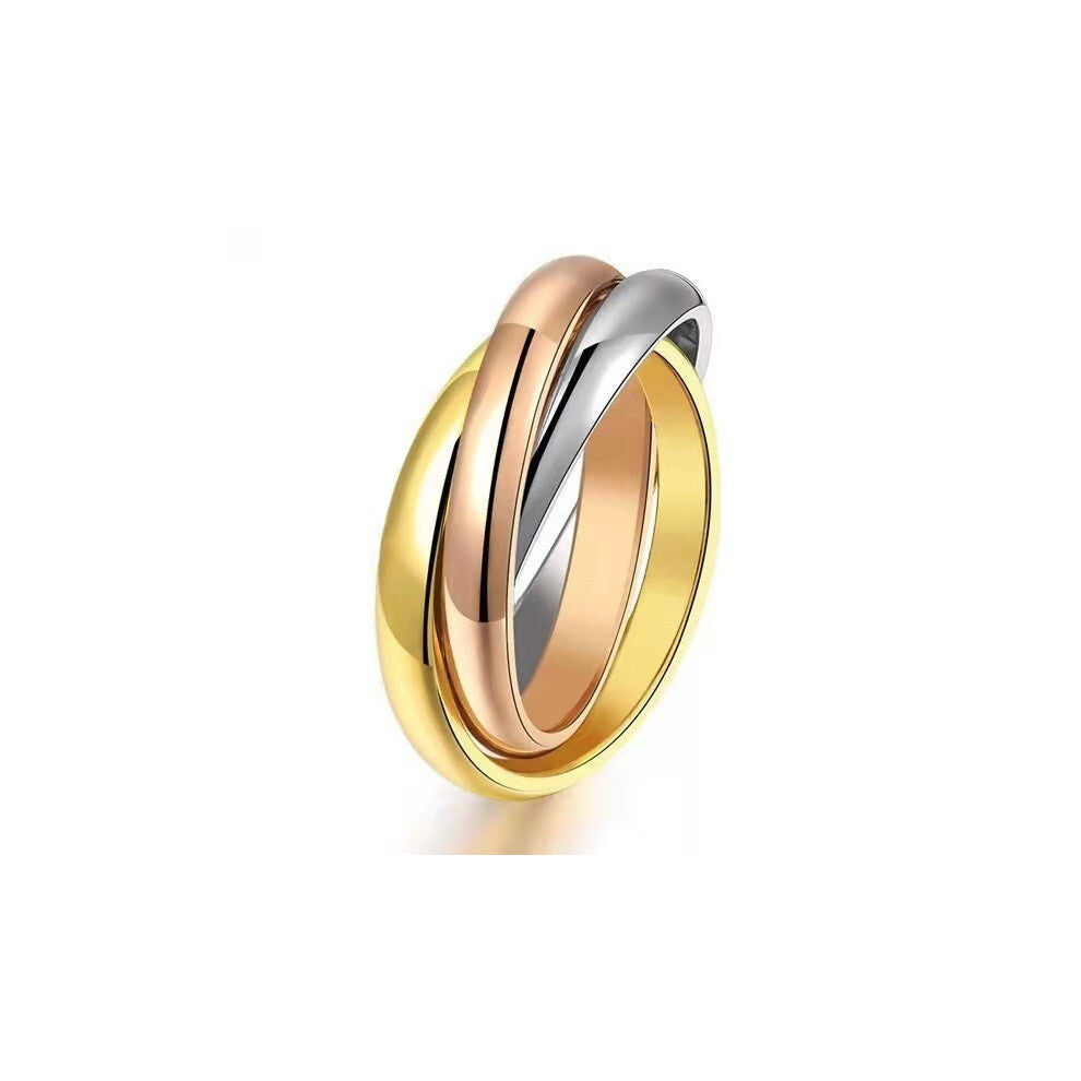 Women's Men's Ring (56mm) 3 Intertwined Rings Gold Plated Steel Gold PVD Silver Yellow Pink Wedding Alliance