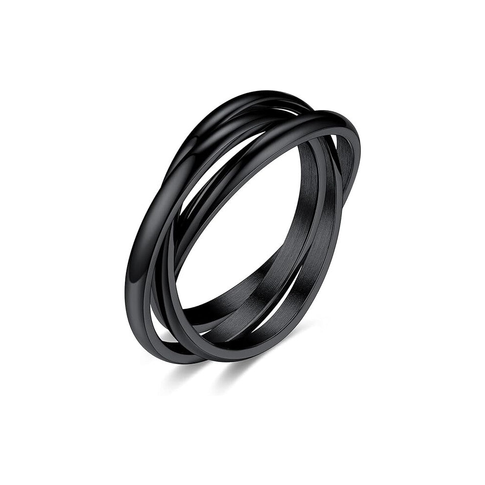 （Black）Stainless Steel Male Female Rings Couple Rings 2mm Wide 3 Intertwined Rings Male Female Girl Boy Jewelry