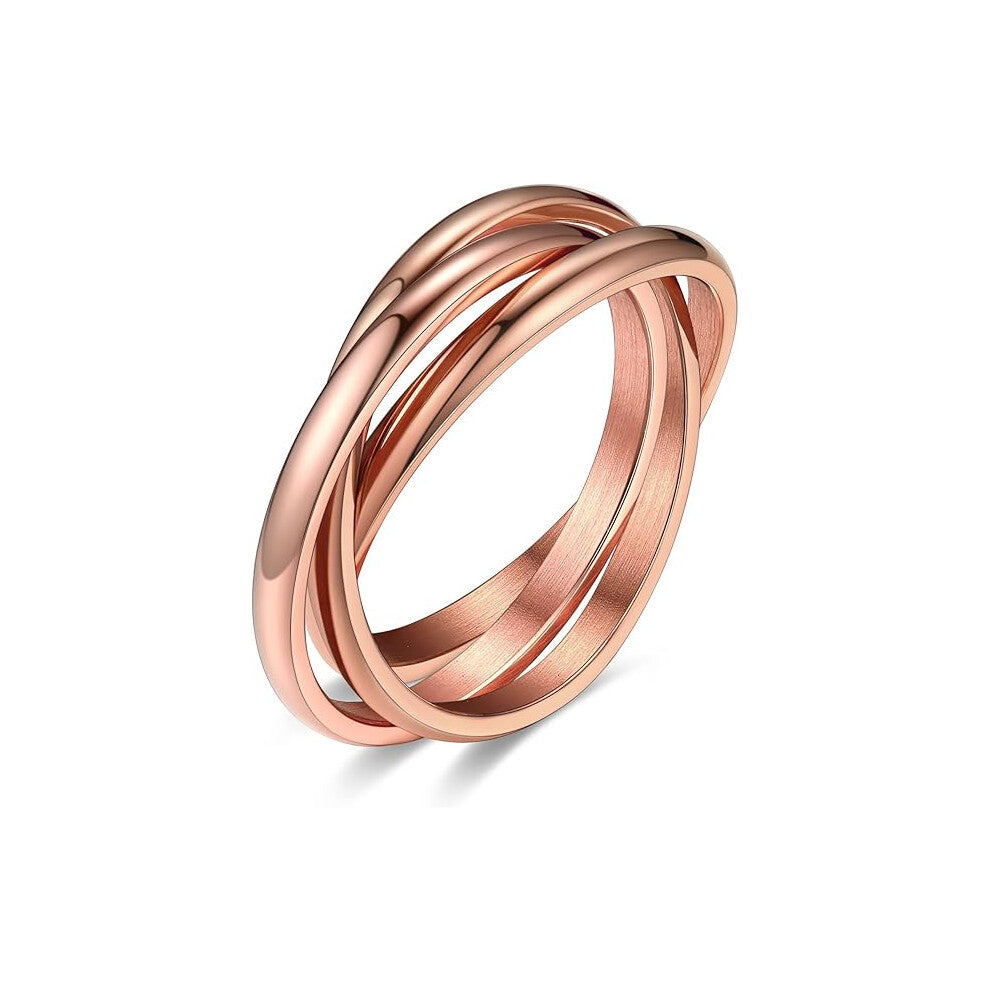 （Rose Gold）Stainless Steel Male Female Rings Couple Rings 2mm Wide 3 Intertwined Rings Male Female Girl Boy Jewelry