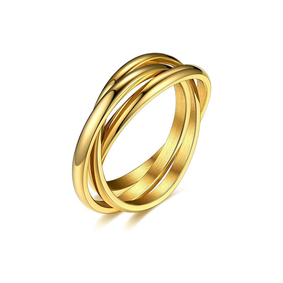 （Gold）Stainless Steel Male Female Rings Couple Rings 2mm Wide 3 Intertwined Rings Male Female Girl Boy Jewelry