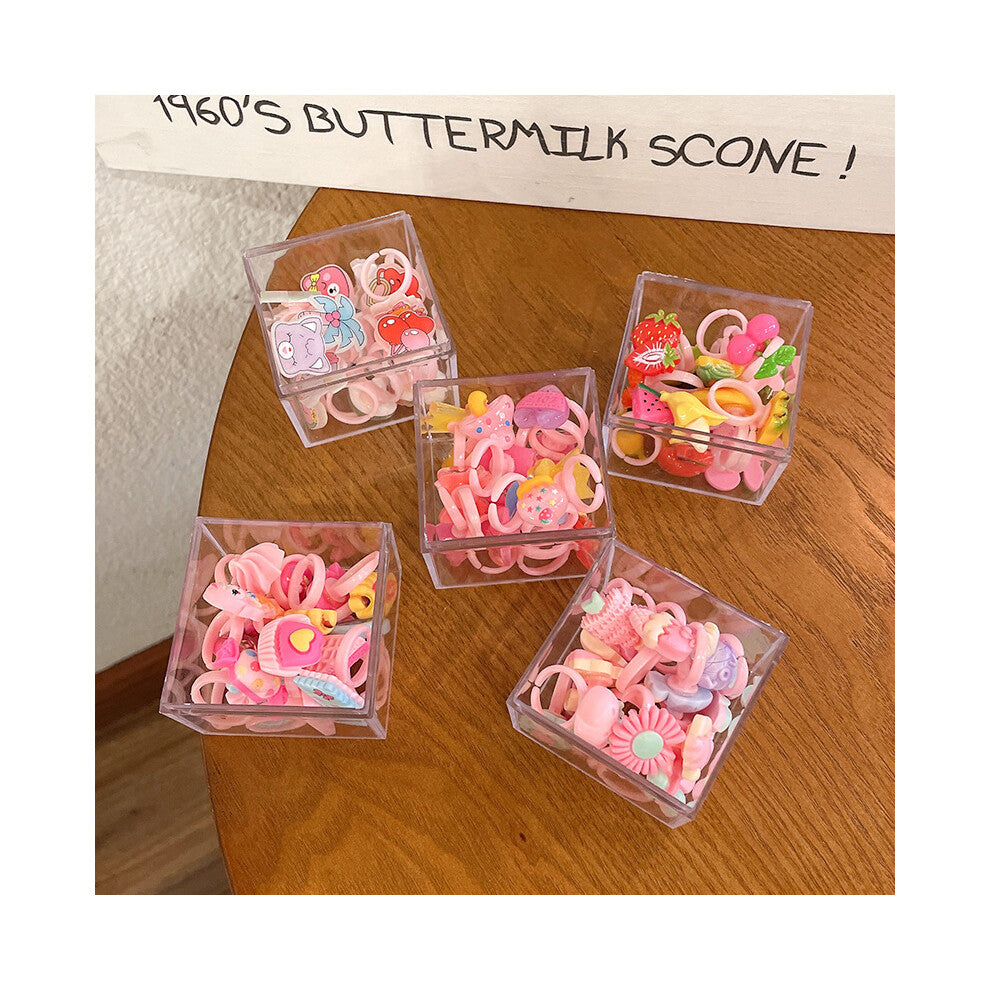 Boxed Children's Ring Princess Cute Little Girl Cartoon Jewelry Girls Baby Gifts Toys Female Plastic Ring 5 Rings Random Pattern