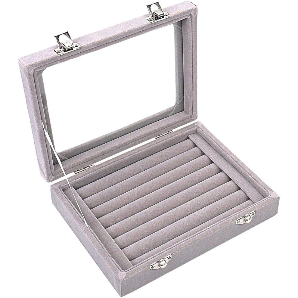 Jewelry Storage Box Display Hold up to 48 Rings - Perfect for Rings, Earrings & Cufflinks Approx. 20 x 15x 5 cm Black, Grey, Rose Red
