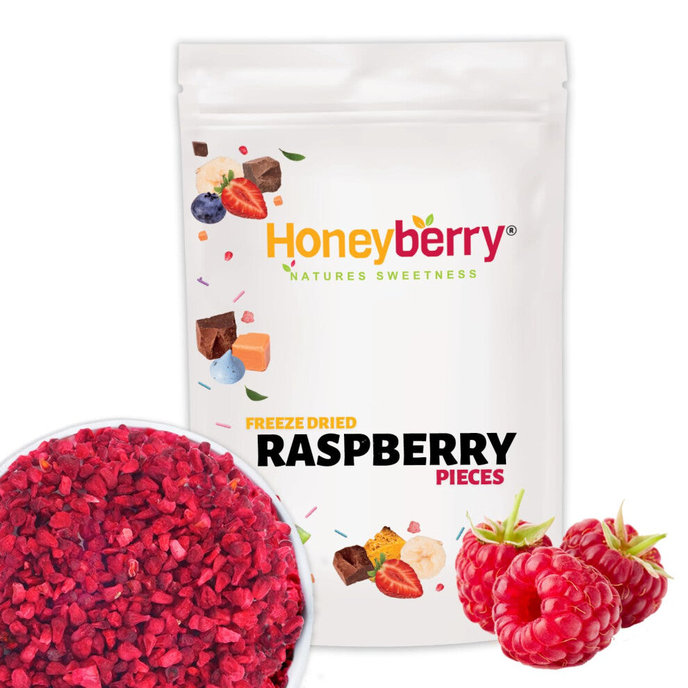 Freeze Dried Raspberry Pieces 250g - Premium Freeze-Dried Fruit Bits - 100% Natural, No Added Sugar or Preservatives Raw Dry Raspberry Grit for Baking