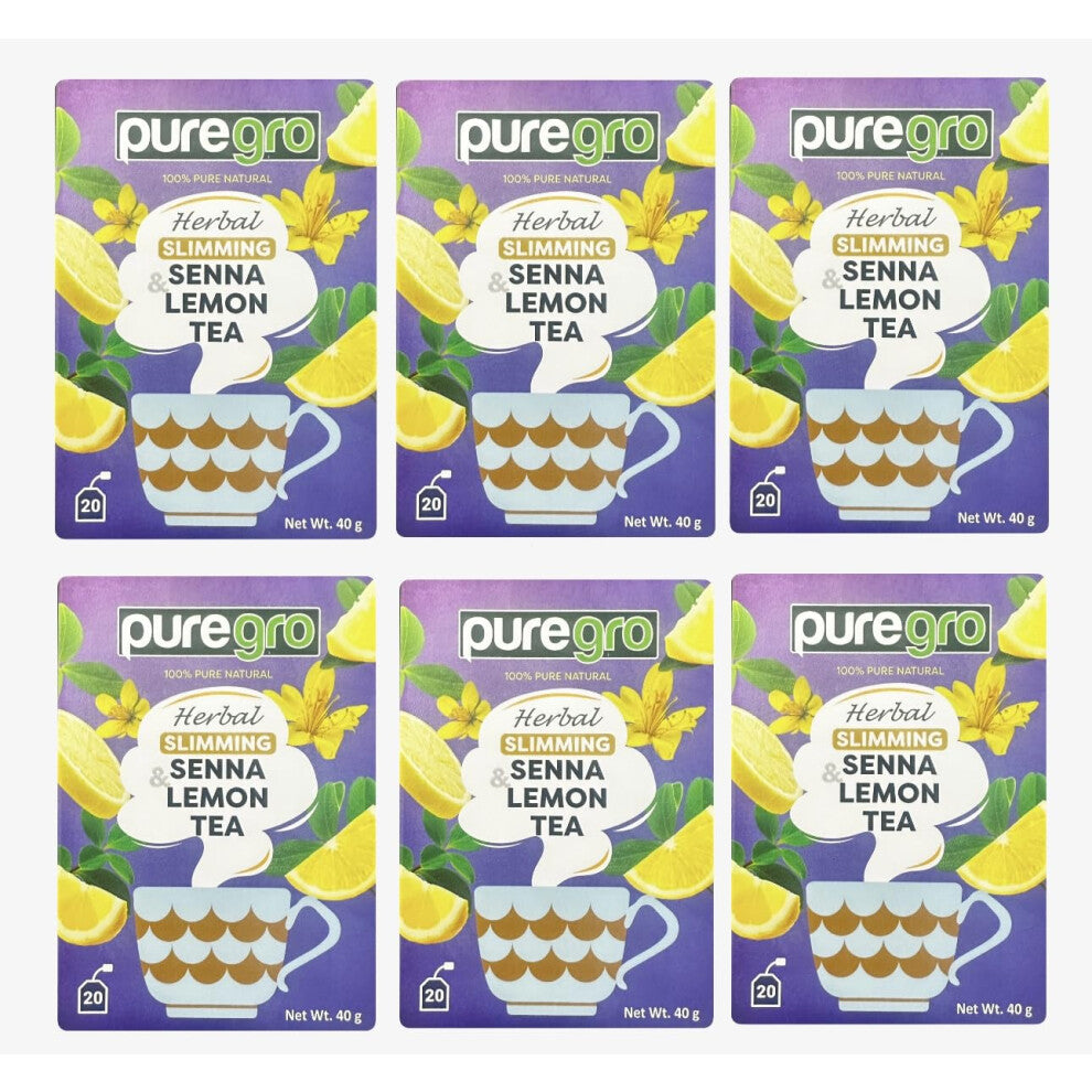 Herbal Slimming Senna & Lemon Tea 40g (20 Tea Bags)| PACK OF 6 | 100% Pure Natural | CAFFEINE FREE.