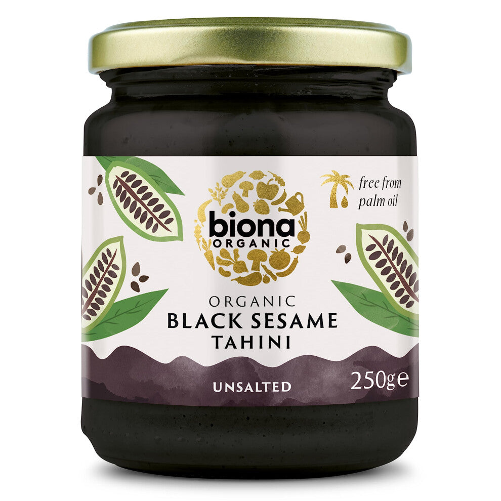Organic Black Tahini 250g, Pack of 6 - From 100% Organic Black Sesame Seeds - Rich & Earthy Flavour - Unsalted - Suitable for Vegans - For Hummus,