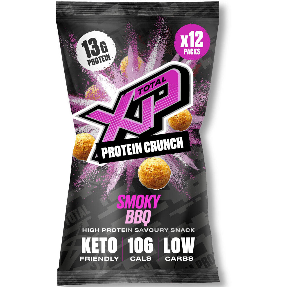 Protein Crunch - Tasty High Protein Snacks - SMOKY BBQ 12 Pack. Protein Chips - Vegetarian, 13g of Protein, Low Carb, Keto Friendly, Gluten Free, Palm