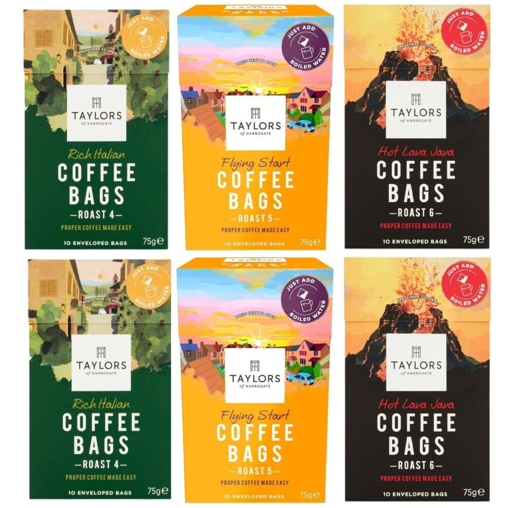 Taylors of Harrogate: Italian and Lava Java Coffee Bags - 2x10 + Flying Start: Total 6 Packs