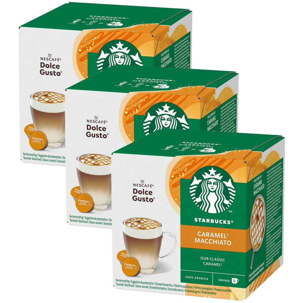 Nescafé Dolce Gusto Starbucks Caramel Macchiato Set of 3, Latte Macchiato with Caramel, Coffee Capsule, Roasted Coffee, 3 x 12 Capsules