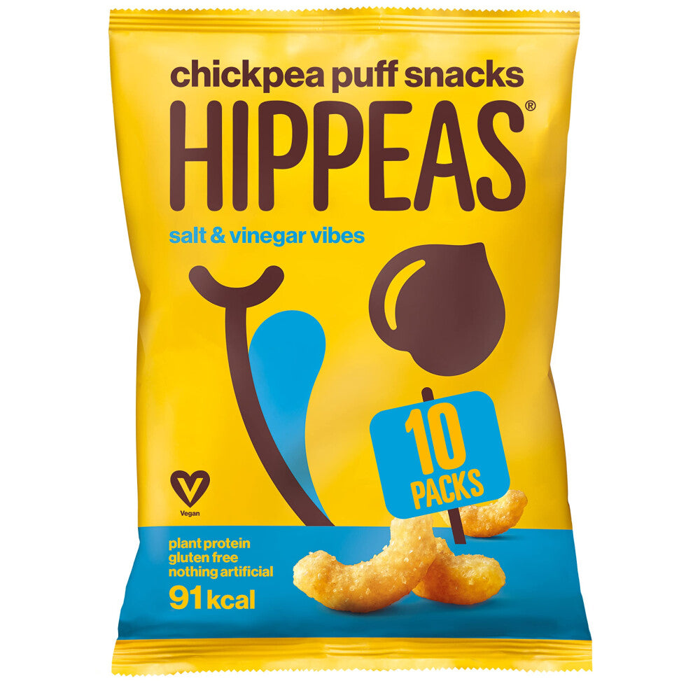 Salt & Vinegar Chickpea Puff Vegan Crisps Multipack | 10 x 78g Sharing Bags | Plant Based, Source of Protein, Free from Gluten & Artificial Flavours |