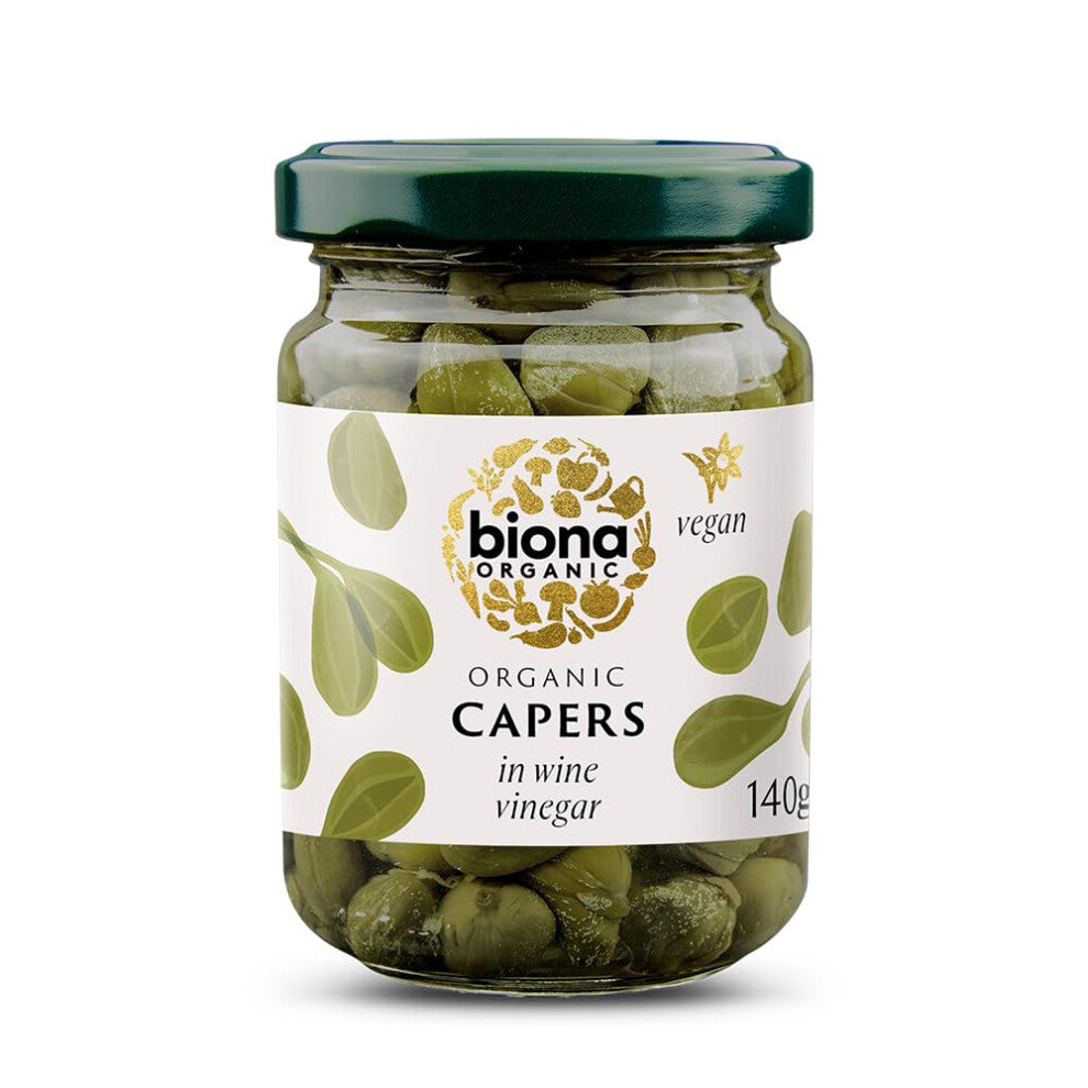 Organic Capers in Wine Vinegar, 140g - Pack of 6 - Organically Grown in The Italian Countryside - Preserved in White Wine Vinegar to Enhance Flavour -