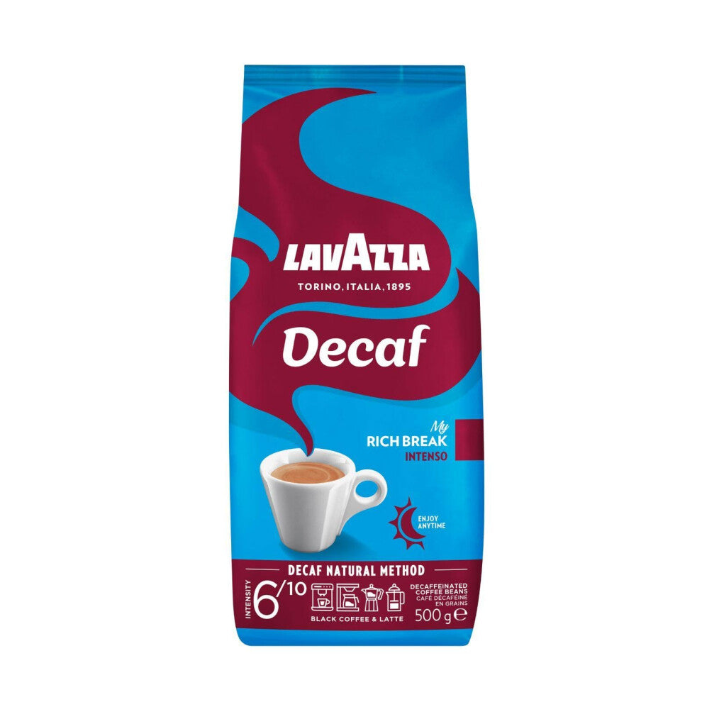 Lavazza, Decaf Intenso - My Rich Break, Coffee Beans, Ideal for Espresso Machines, with Aromas of Cocoa and a Woody Note, Arabica and Robusta,