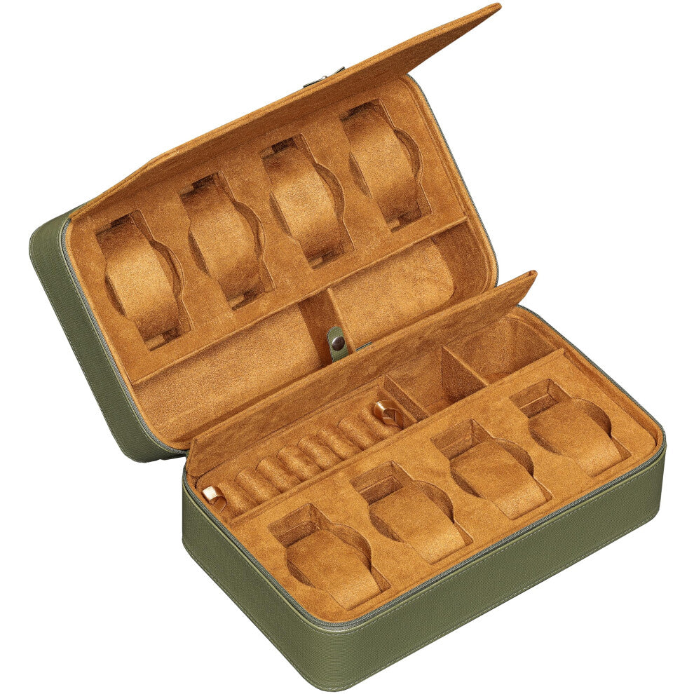 ROTHWELL 8 Watch Travel Case Storage Organizer for 8 Watches, 2 Pairs of Sunglasses, Rings & Cufflinks |Tough Portable Protection w-Zipper Fits All