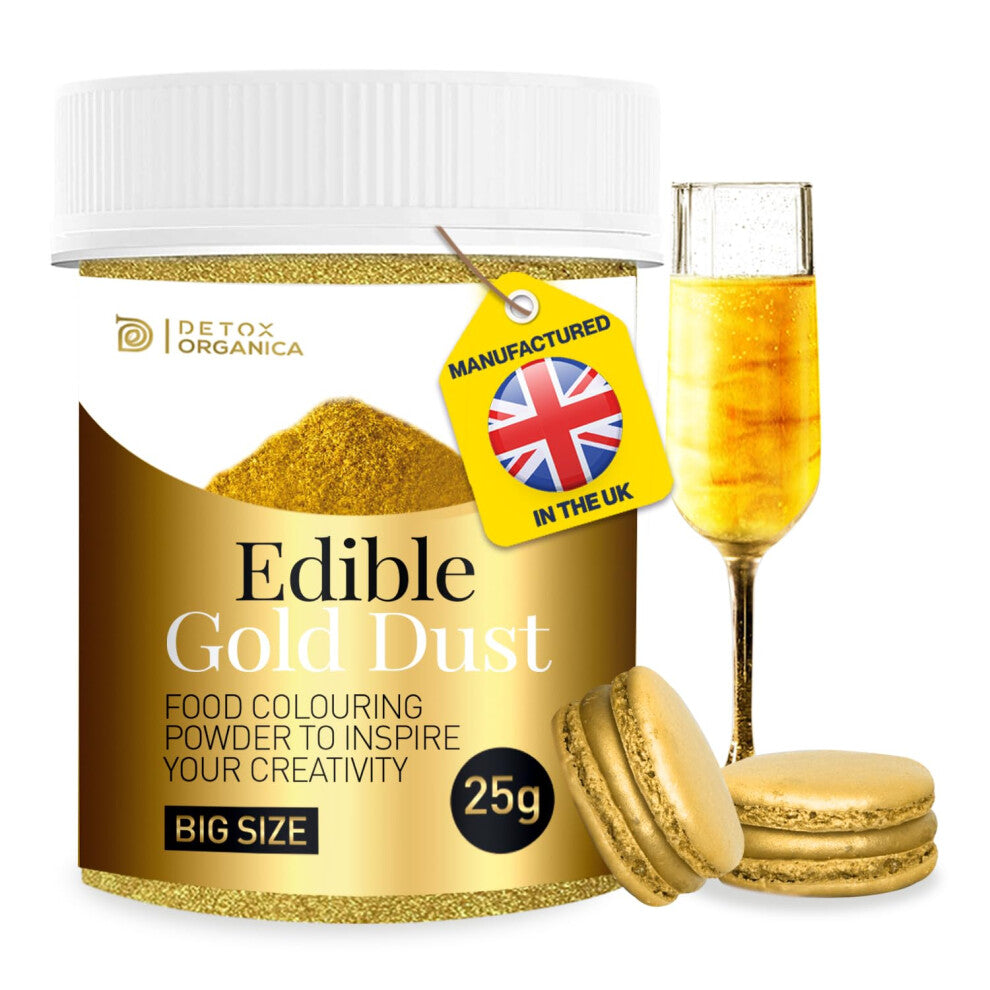 Gold Edible Glitter for Cakes 25g – LARGE POT – Gold Dust for Cakes Icing, Muffins, Drinks Decorations Edible – Suitable for Vegans, Vegatarians