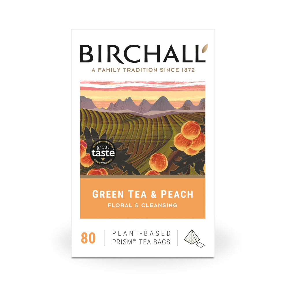 Tea | Green Tea & Peach | Green Tea Infusion | 1 Pack of 80 Plant-Based Prism Tea Bags