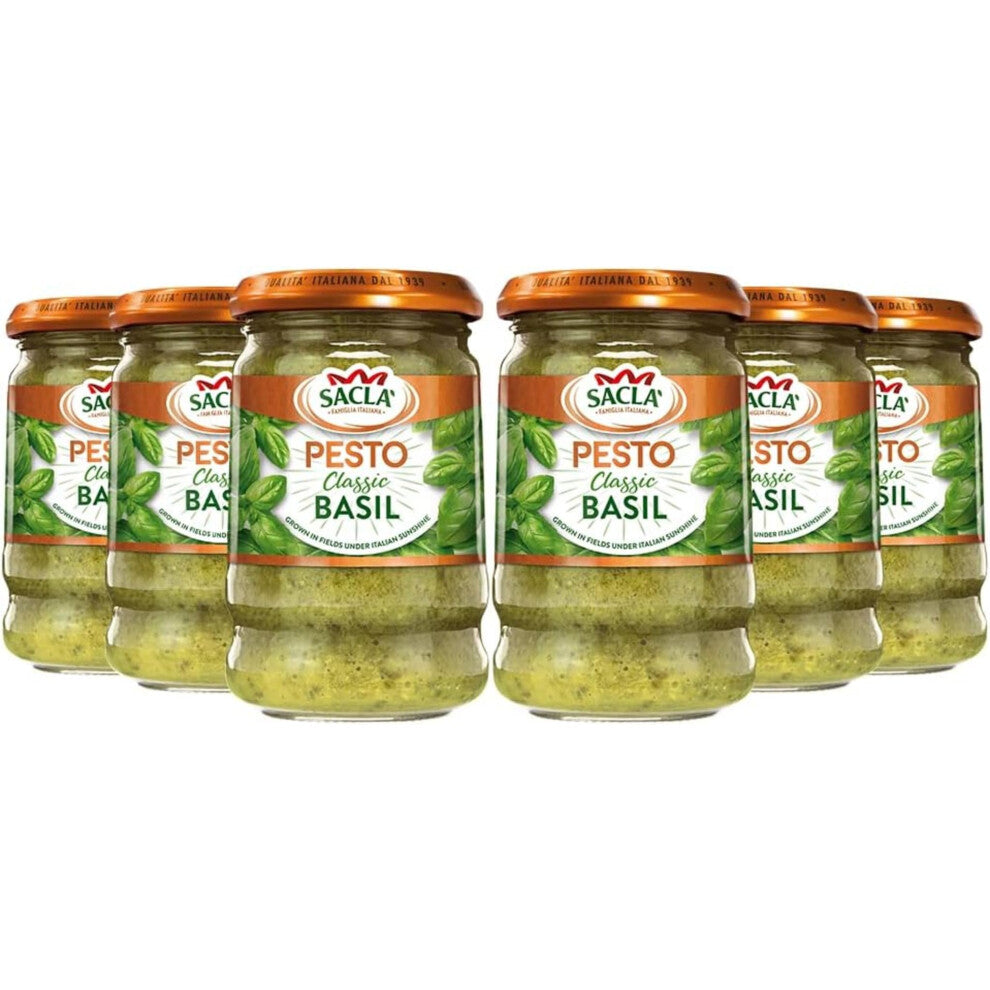 Italian Basil Pesto - Perfect with Pasta, Pizza, Garlic Bread and Tagliatelli - Made with Fresh Basil Leaves, Italian Cheeses and Pine Nuts - 190g