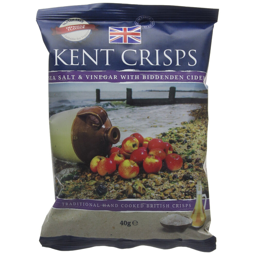 Kent Crisps Sea Salt-Vinegar with Biddenden Cider 40 g (Pack of 20)