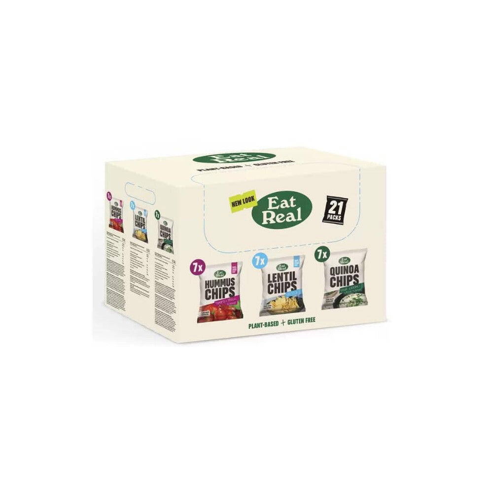 Eat Real Crisps Vegan & Healthy Snacks Variety Box Pack of 21 Mix of Quinoa, Lentil & Hummus Chips