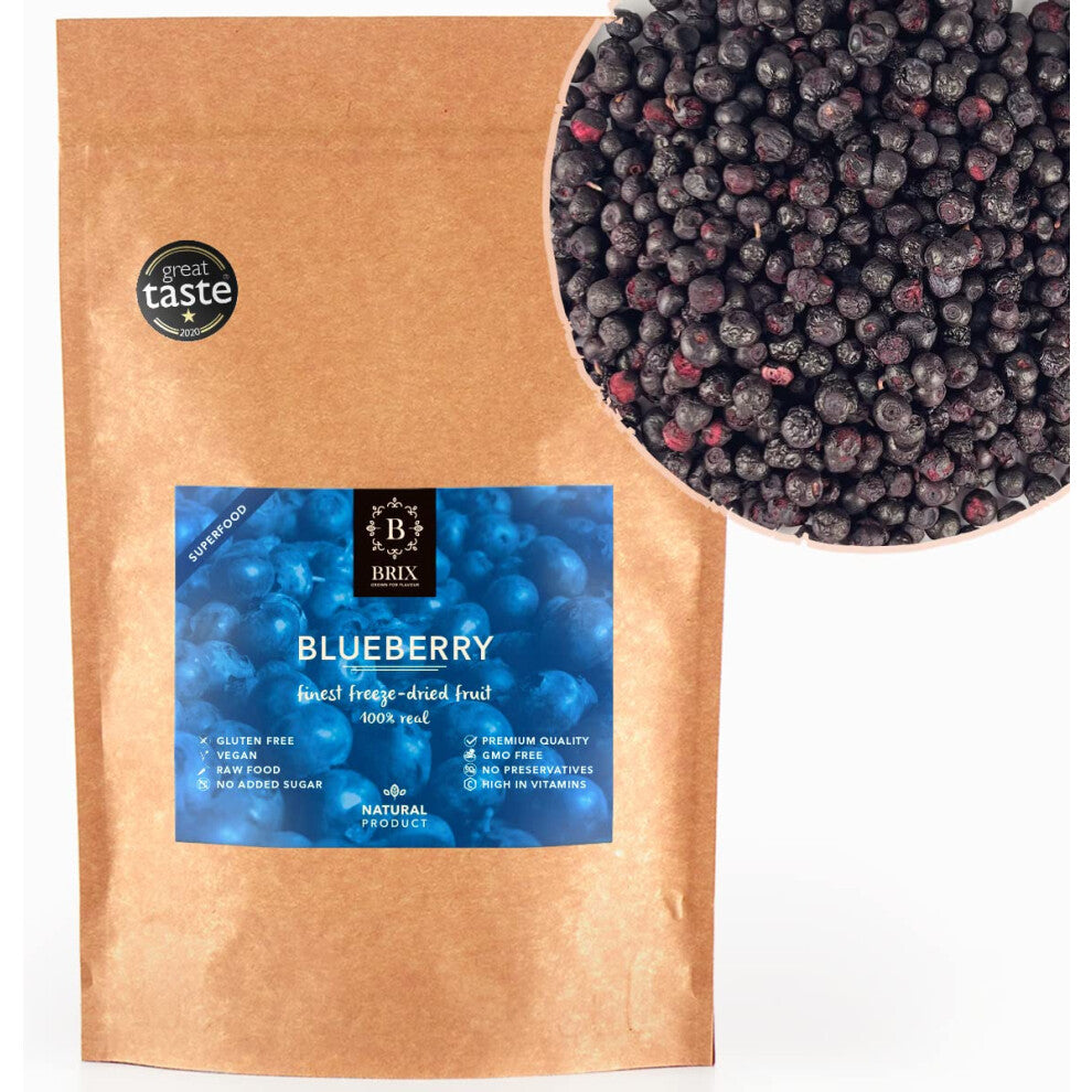 BRIX Freeze Dried Blueberry | 100% Natural Dried Blueberries 95g | Great Taste Award Dried Fruit | Non-GMO, Gluten Free, Vegan & Vitamins Retained