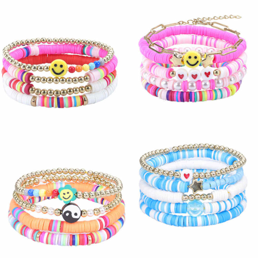 Bohemian Style Bracelet Set With Colorful Soft Ceramic Smile Heart-Shaped Bracelet Blind Box