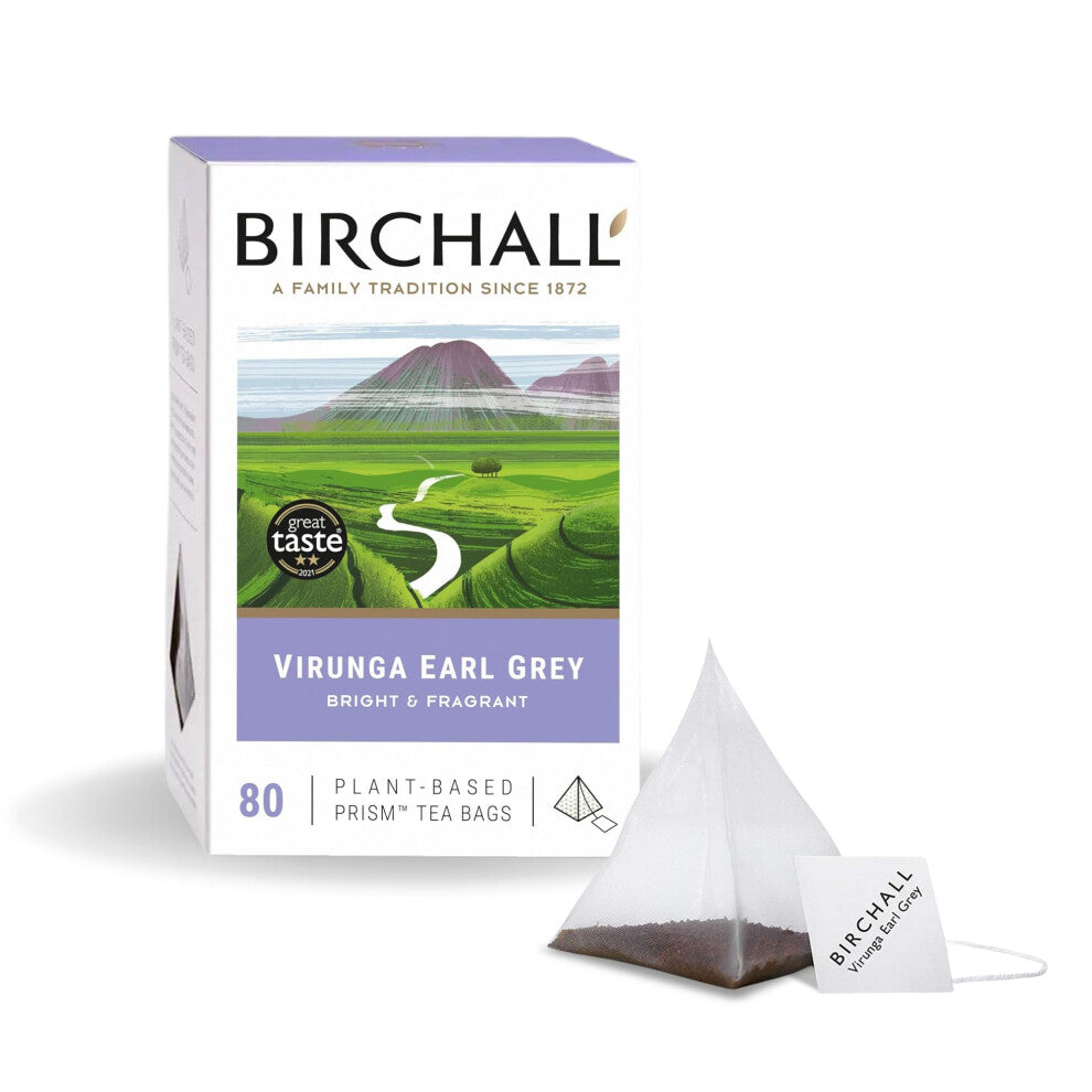 Tea Bags, Virunga Earl Grey Tea, Afternoon Black Tea Bursting with Full Flavour, Perfect Vegan Gifts, 80 Plant-Based Prism Tea Bags