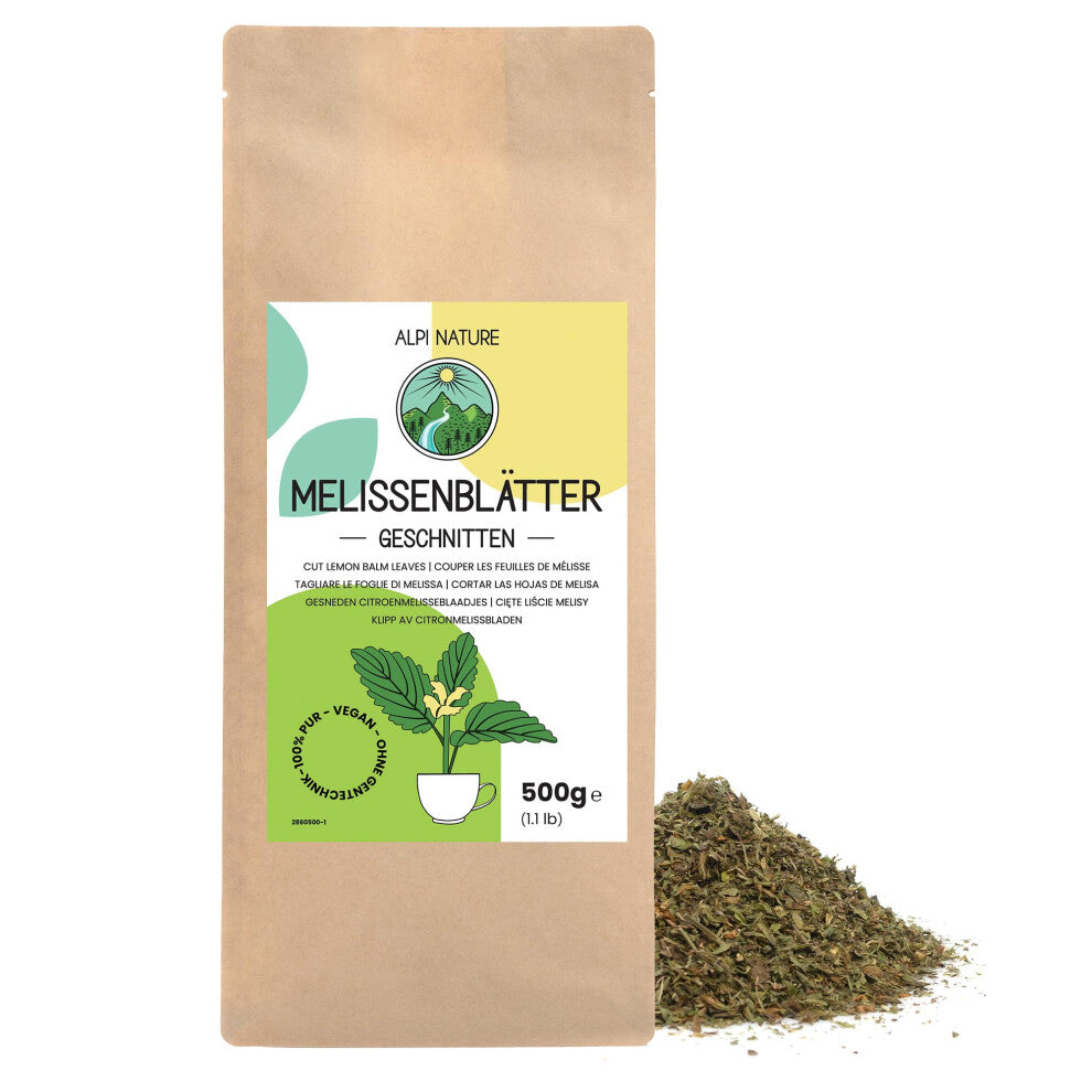 Lemon Balm Tea 500g 1.1 lb by Alpi Nature, Dried Lemon Balm Plant, Lemon Balm Tea Loose, Loose Leaf Tea, Lemon Balm Leaves Cut for Preparation of