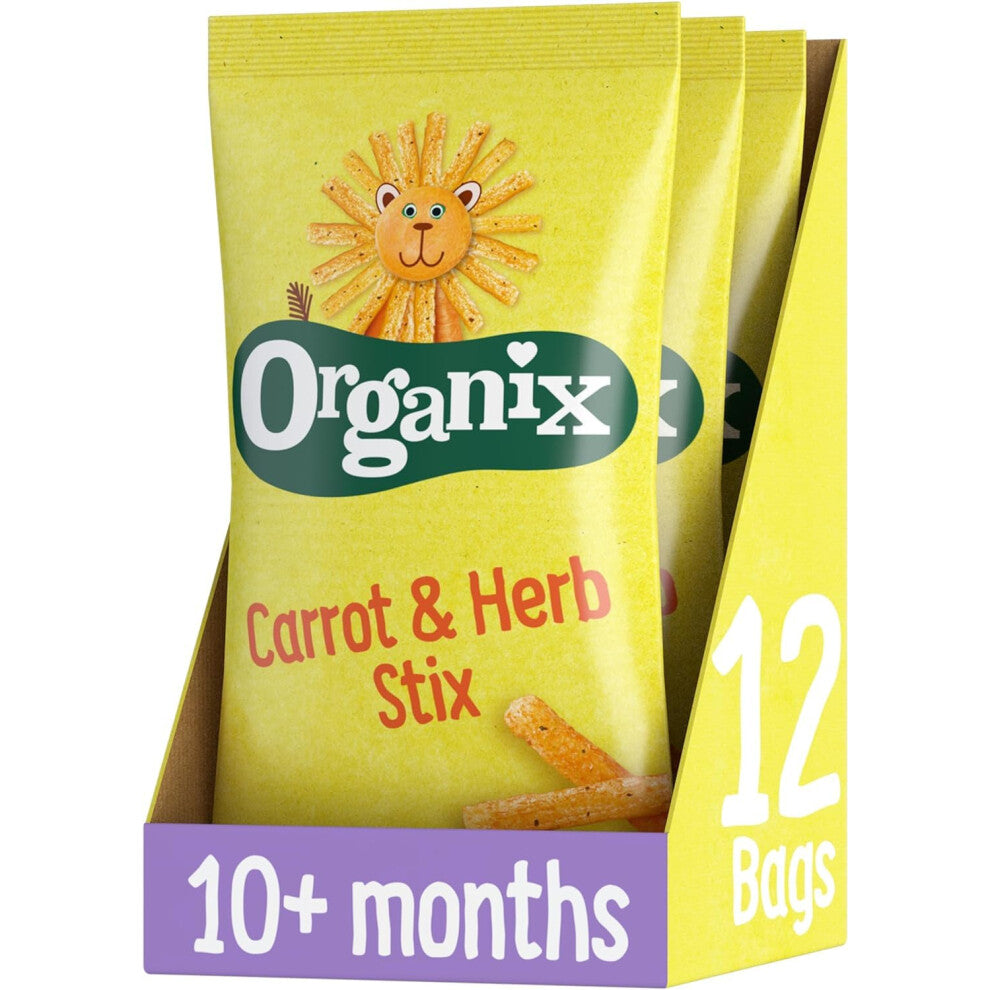 Carrot Stix Organic Toddler Snack, Finger Food, Corn Puffs, 10+ Months, Multipack, 4 x 15 g Bags Per Pack (3 Packs Total)