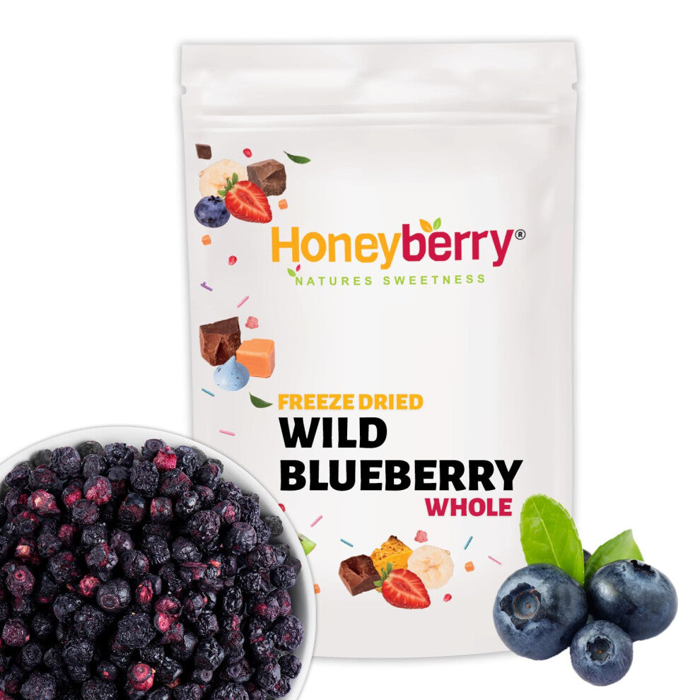Freeze Dried Whole Wild Blueberry 250g - 100% Natural Bilberry Grown Wild and Harvest From Lowbush - Superfood Non-GMO Freeze Dried Berry Fruit