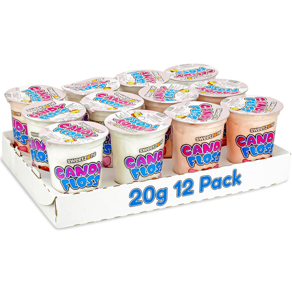 Candy Floss Halal Sweets Tub 20g x 12 Pack, Sweets Bulk, Retro Sweets, Cotton Sweets, Sweet Box, Bulk Sweets, Candy for Sweet Bags, Sweet Tub Delight,