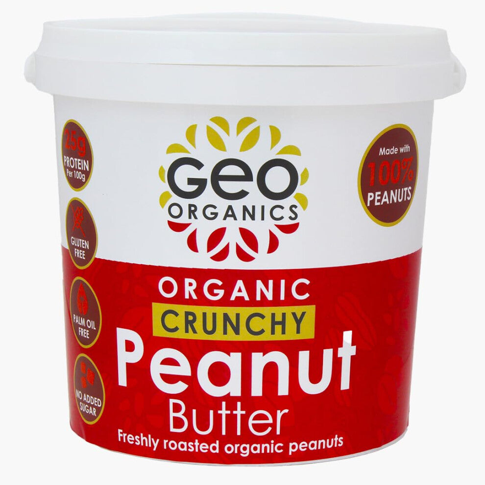 Crunchy Peanut Butter 1kg Tub (1pk) - Made with 100% Organic Roasted Peanuts -Natural, No Palm Oil, No Added Sugar, No Salt, Hi-Oleic Peanuts, High