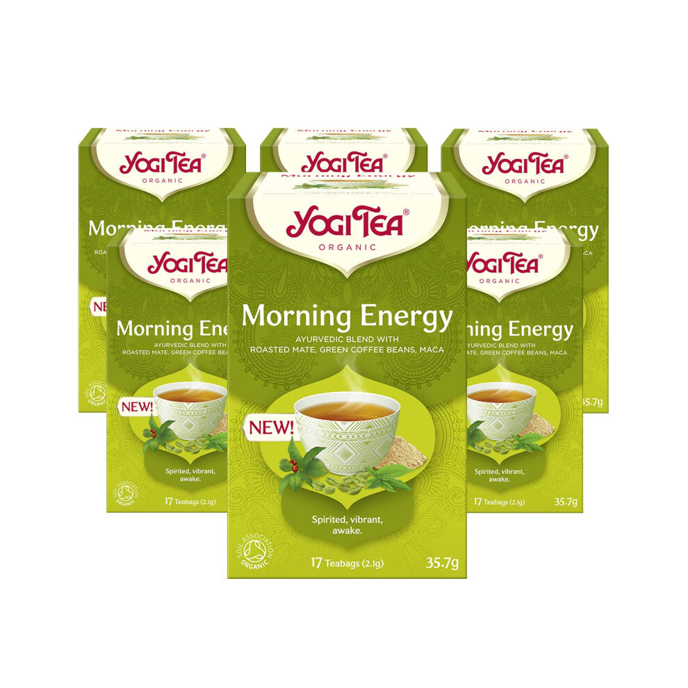 Yogi Tea, Morning Energy, Organic Herbal Tea, Blend of Mate, Green Coffee Beans and Maca, 6 Packs x 17 Tea Bags (102 Teabags Total)