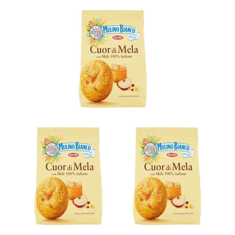 3X Mulino Bianco Cuor di Mela Italian Biscuits Cookies with Real Apple Pieces & Apple Purè 300g