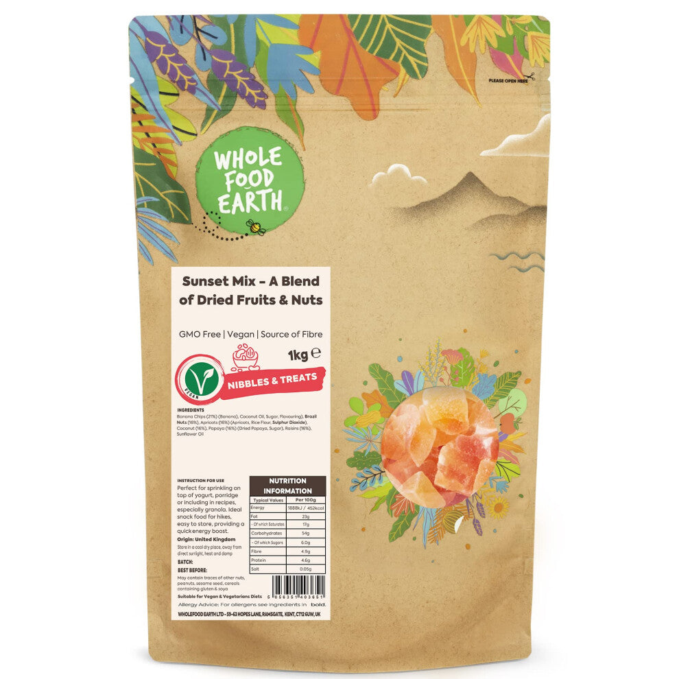 Whole Food Earth - Sunset Mix - A Blend of Dried Fruits and Nuts 1 kg | GMO Free | Source of Fibre