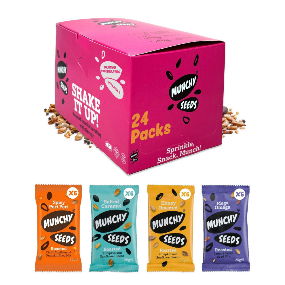 Variety Pack - Honey Roasted, Peri Peri, Mega Omega, Salted Caramel - 24-Packs x 25g - Nutritious Seed Mixes Perfect for Lunchboxes and Snacking (6