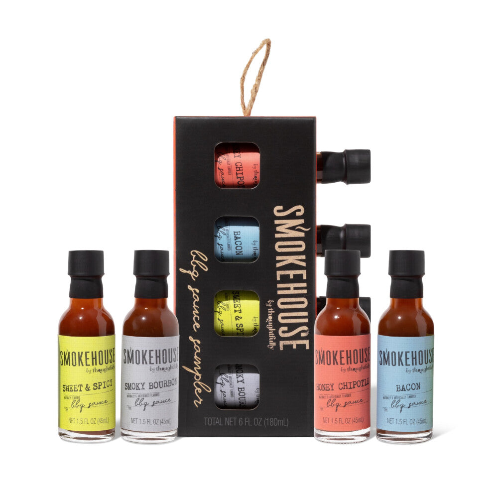 Smokehouse by Thoughtfully, Smokehouse Gourmet BBQ Sauce Sampler Set, Flavours Include Honey Chipotle, Smoky Bourbon, Sweet and Spicy, and Bacon BBQ