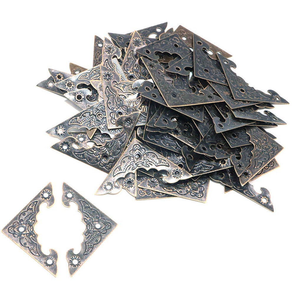 50pcs Antique Style Corner Protectors 40mm Bronze Alloy Wooden Box Furniture Table Guards Desk Edge Decorative Triangle (Bronze)