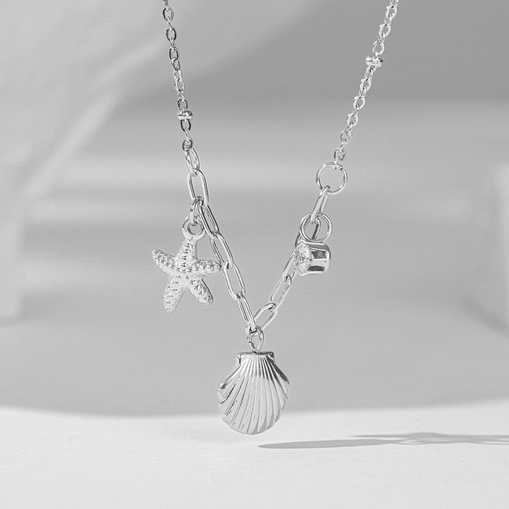 (YC [H233] Shell Starfish Necklace [Steel Color]) A high-end golden shell starfish water diamond necklace for women, a collarbone chain and a neck cha