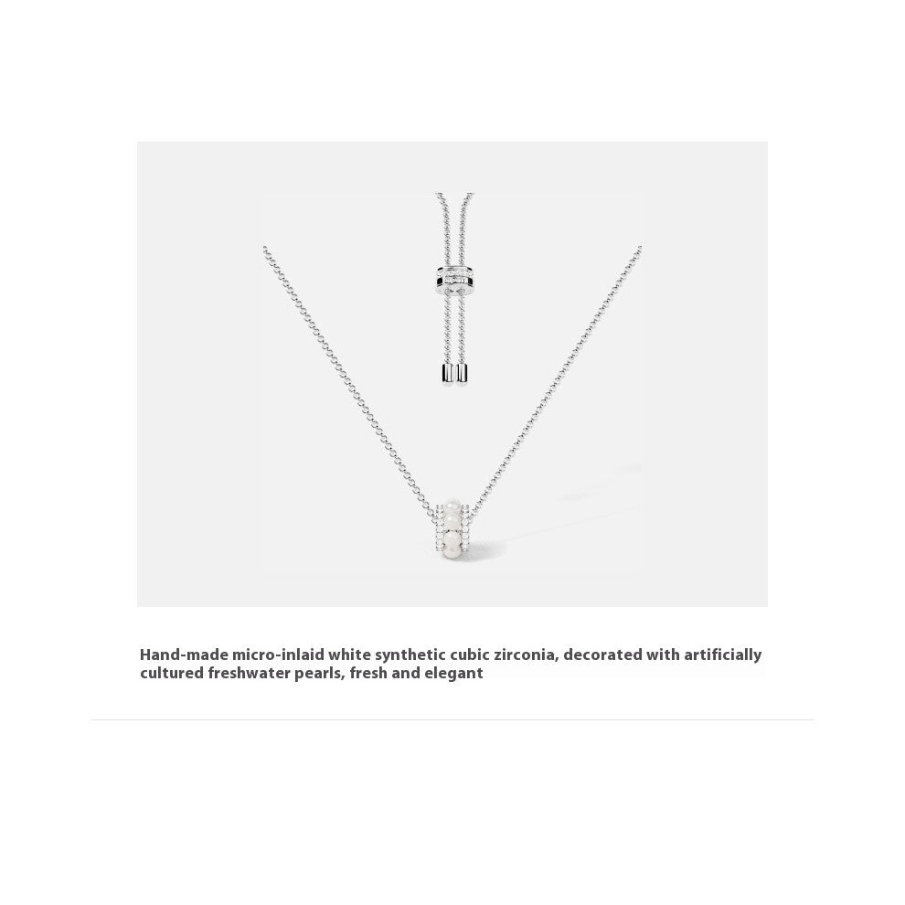 (Pearl Little Waist Necklace) APM Monaco little waist pearl necklace, women's collarbone chain design, 925 silver jewelry, birthday gift for girlfrien