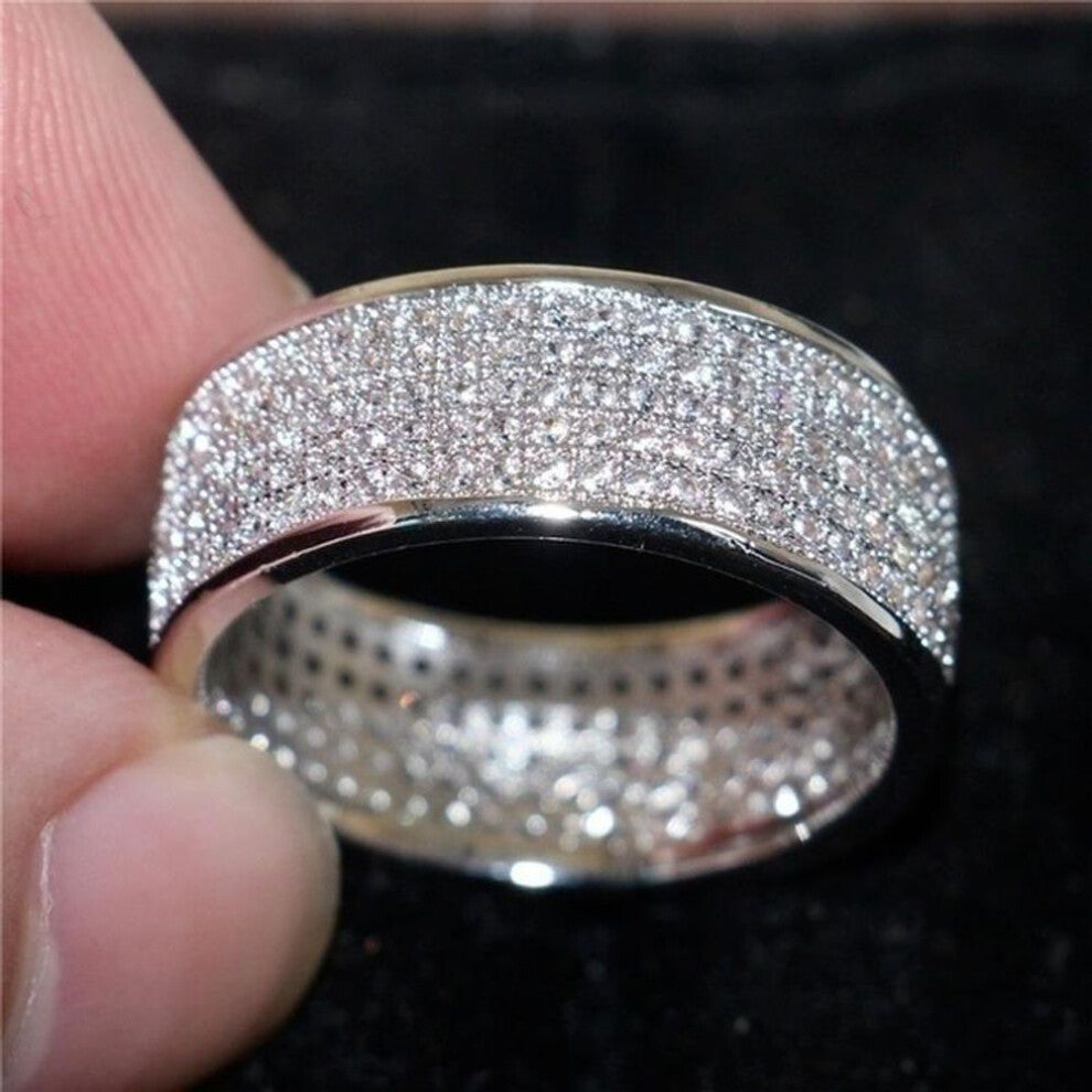 (silver, 11) 925 Silver Women Ring Round Inlaid White Zircon Ring for Women Men Engagement Wedding Jewelry Gift