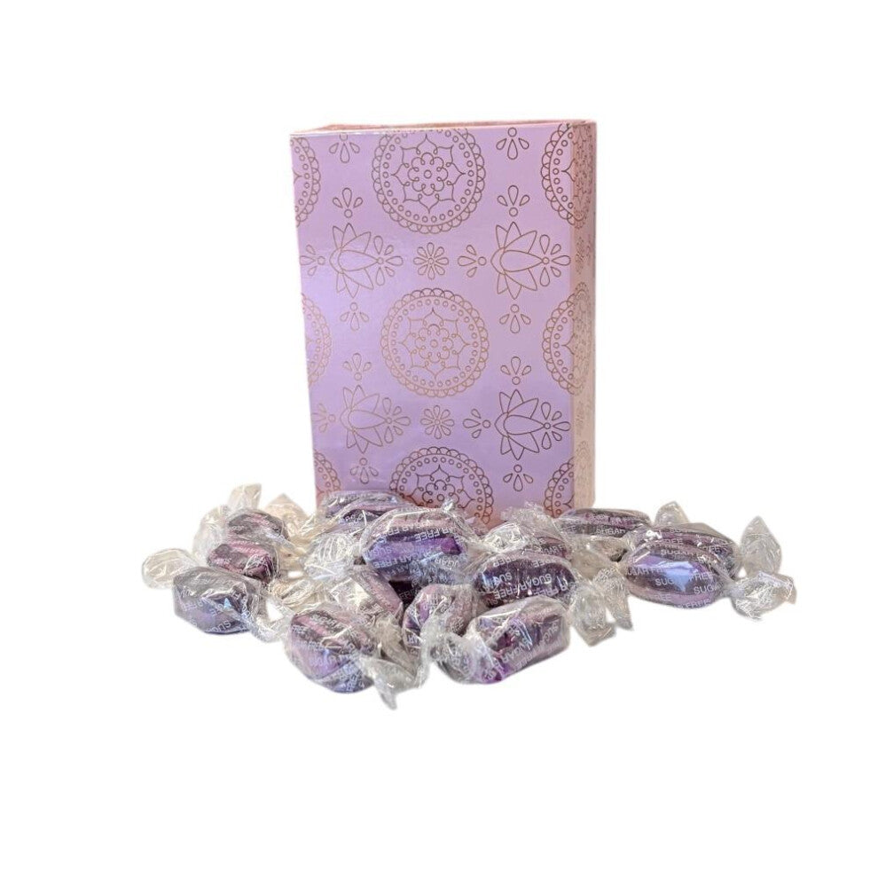 250g Rectangular Box Pink Shimmer Pattern of Sugar Free Blackcurrant and Liquorice