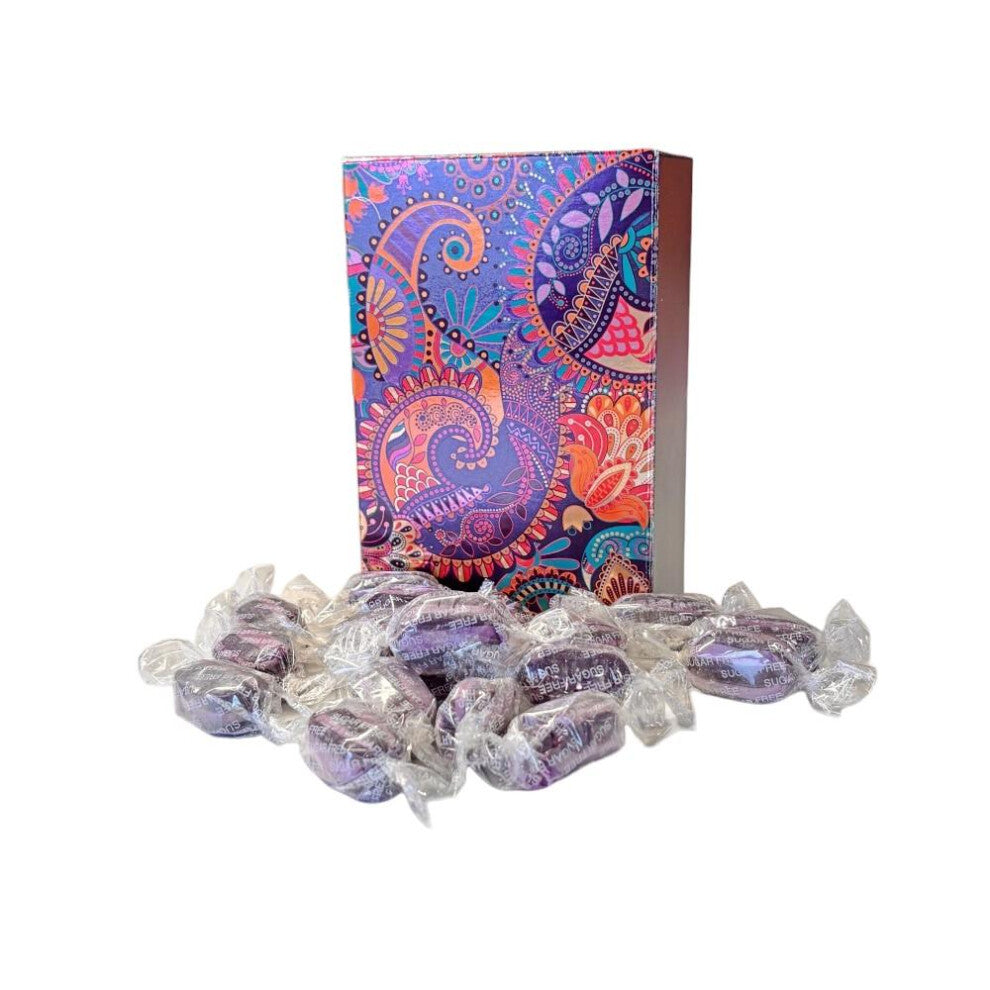 250g Rectangular Box Paisley Pattern of Sugar Free Blackcurrant and Liquorice