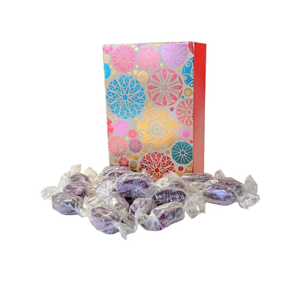 250g Rectangular Box Blossom Pattern of Sugar Free Blackcurrant and Liquorice