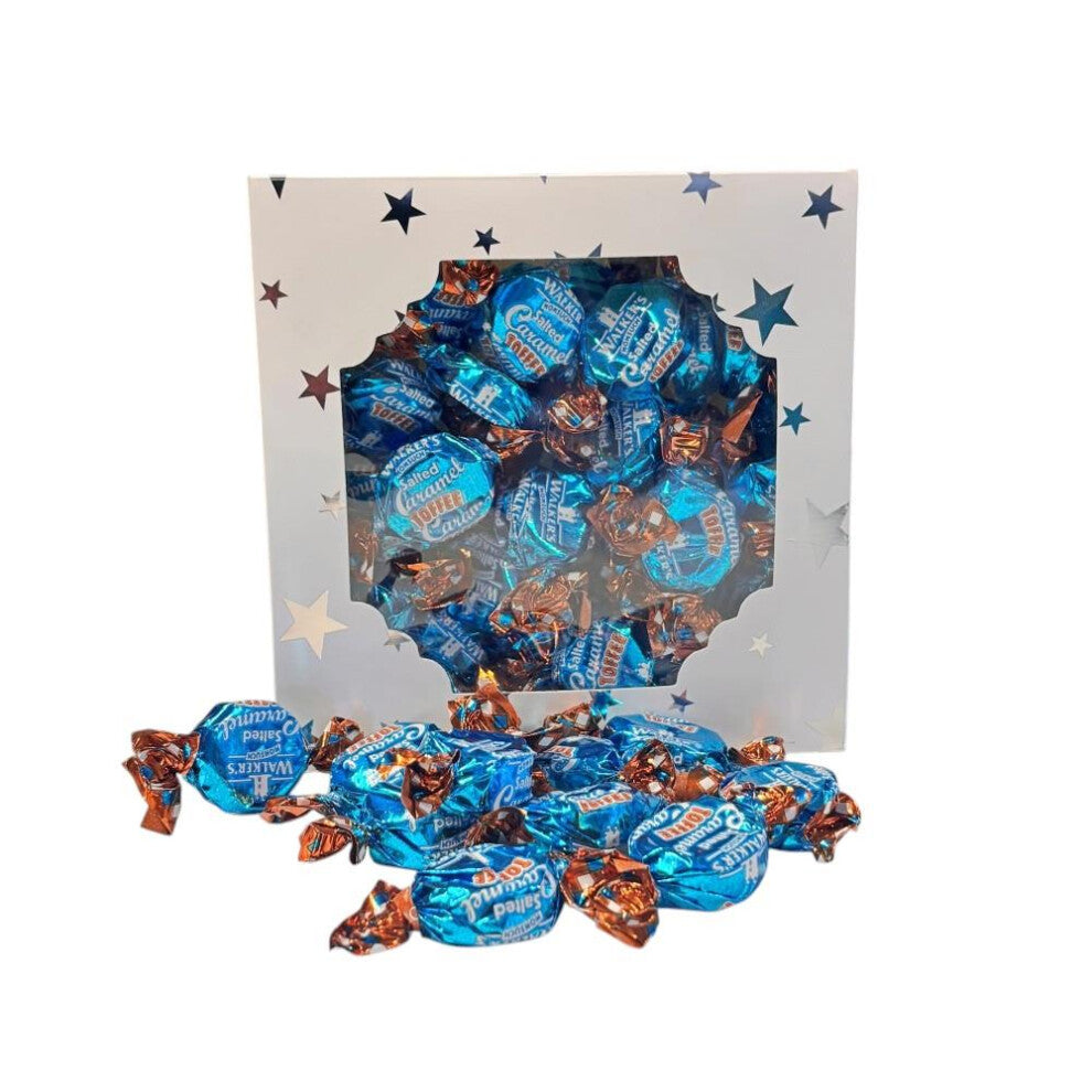 300g Square Star Patterned Box of Walkers Salted Caramel Toffee