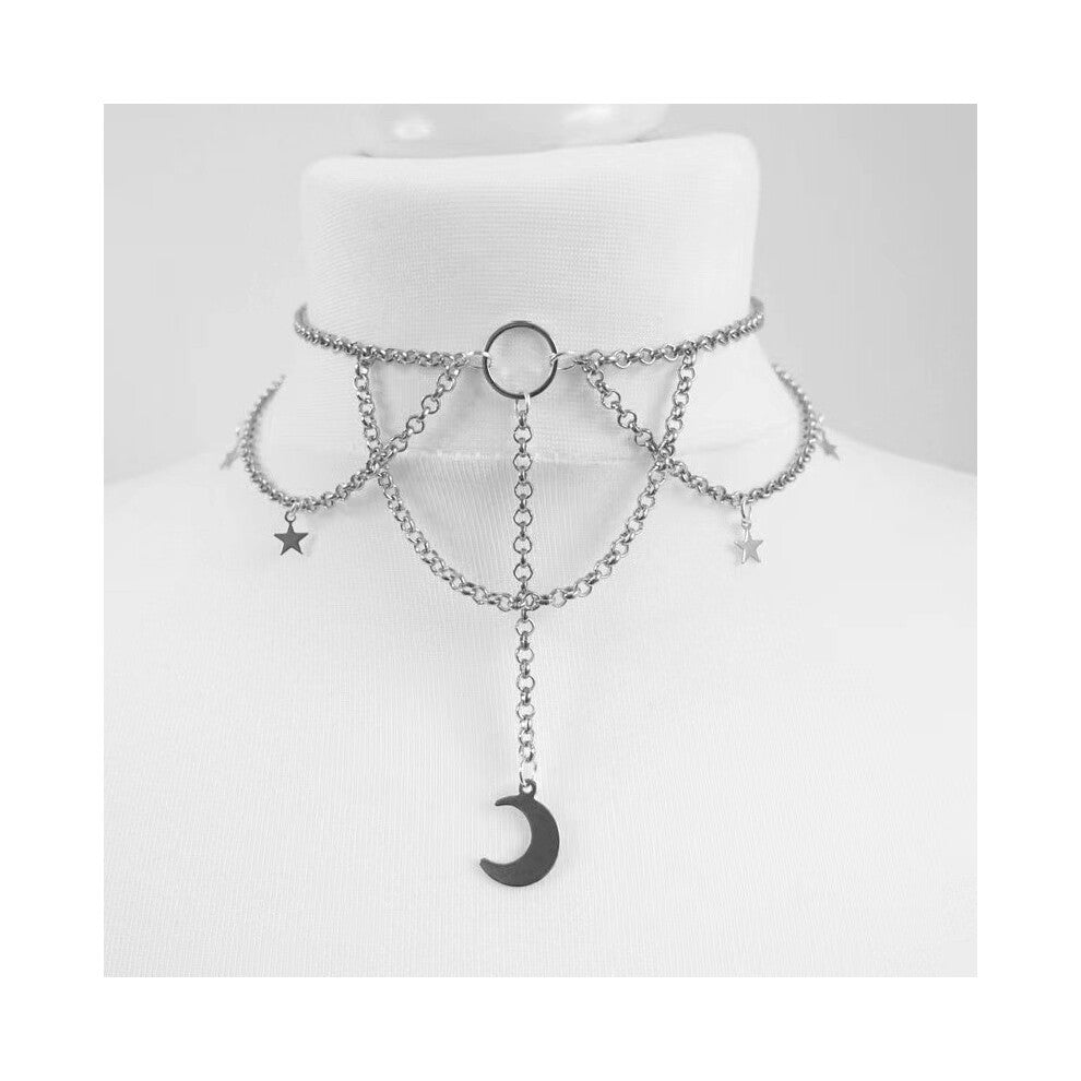 (C) Necklace, neck chain, velvet collarbone chain, black moon, cute pendant